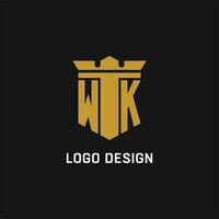 wk Initiale Logo mit Schild und Krone Stil vektor
