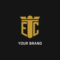ec första logotyp med skydda och krona stil vektor
