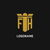 fh Initiale Logo mit Schild und Krone Stil vektor