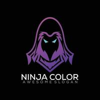 Ninja Logo Design Linie Kunst Gradient Farbe vektor