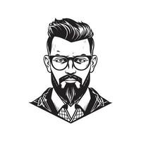 Hipster Mann, Jahrgang Logo Linie Kunst Konzept schwarz und Weiß Farbe, Hand gezeichnet Illustration vektor