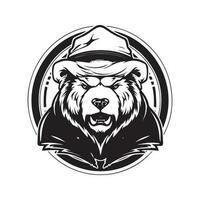 anthropomorph Kodiak, Jahrgang Logo Linie Kunst Konzept schwarz und Weiß Farbe, Hand gezeichnet Illustration vektor