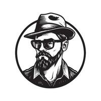 Hipster Mann, Jahrgang Logo Linie Kunst Konzept schwarz und Weiß Farbe, Hand gezeichnet Illustration vektor