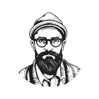 Hipster Mann, Jahrgang Logo Linie Kunst Konzept schwarz und Weiß Farbe, Hand gezeichnet Illustration vektor