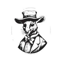 anthropomorph Wallaby, Jahrgang Logo Linie Kunst Konzept schwarz und Weiß Farbe, Hand gezeichnet Illustration vektor