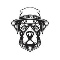 hipster hund, årgång logotyp linje konst begrepp svart och vit Färg, hand dragen illustration vektor