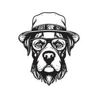 Hipster Hund, Jahrgang Logo Linie Kunst Konzept schwarz und Weiß Farbe, Hand gezeichnet Illustration vektor
