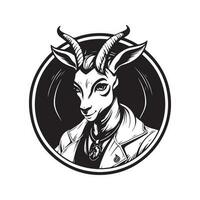 anthropomorph Antilope, Jahrgang Logo Linie Kunst Konzept schwarz und Weiß Farbe, Hand gezeichnet Illustration vektor