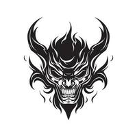 Dämon Flammen, Jahrgang Logo Linie Kunst Konzept schwarz und Weiß Farbe, Hand gezeichnet Illustration vektor