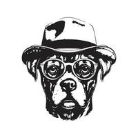 hipster hund, årgång logotyp linje konst begrepp svart och vit Färg, hand dragen illustration vektor