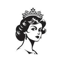 rättvis drottning, årgång logotyp linje konst begrepp svart och vit Färg, hand dragen illustration vektor