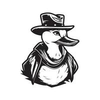 Cowboy Ente, Jahrgang Logo Linie Kunst Konzept schwarz und Weiß Farbe, Hand gezeichnet Illustration vektor