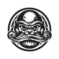 Daruma, Jahrgang Logo Linie Kunst Konzept schwarz und Weiß Farbe, Hand gezeichnet Illustration vektor