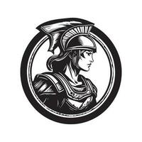 kvinna krigare, årgång logotyp linje konst begrepp svart och vit Färg, hand dragen illustration vektor