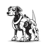 Hund Roboter Maschine, Jahrgang Logo Linie Kunst Konzept schwarz und Weiß Farbe, Hand gezeichnet Illustration vektor