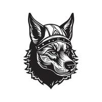 Hund Krieger, Jahrgang Logo Linie Kunst Konzept schwarz und Weiß Farbe, Hand gezeichnet Illustration vektor