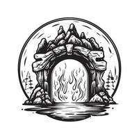 magi portal, årgång logotyp linje konst begrepp svart och vit Färg, hand dragen illustration vektor