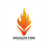 Drachen Kopf Logo mit Feuer Design Gradient bunt vektor