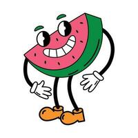 retro Karikatur süß Kumpel Wassermelone Charakter. modisch funky retro Stil Karikatur Wassermelone vektor