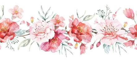 Rose nahtlos Rand mit Aquarell isoliert auf Weiß hintergrund.rosa Blumen, Blätter.Jahrgang Blumen- Muster mit Blatt.nahtlos Blumen- Felgendesign zum Stoff und Tapete.Blumenstrauß von Blumen. vektor
