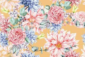 nahtlos Muster von Rose, Chrysantheme und Blühen Blumen mit Aquarell zum Stoff luxuriös und Hintergrund, Jahrgang Stil.floral Muster Illustration.Botanik Hintergrund. vektor