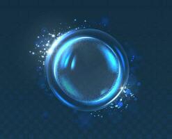 vektor ikon illustration. blå bubbla sfär skydd skydda med partiklar av pärlar och ljus strålar.