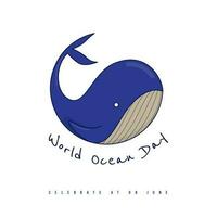 söt val formning en cirkel i blå design för värld hav dag ikon vektor