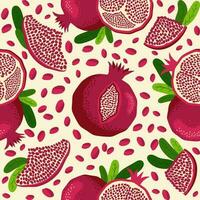 granatäpple frukt sömlös mönster. ljus löv och frukter, frön och lobuler. shana tova sömlös mönster vektor