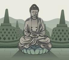 illustration av buddha staty med stupa bakgrund vektor