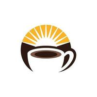 Kaffee Sonnenaufgang Vektor Logo Design, Morgen Kaffee Design, Kaffee Tasse mit Sonnenuntergang Logo Symbol Vektor Symbol Illustration Grafik Design