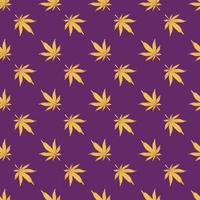 cannabis sömlösa mönster. gula hampablad på en lila bakgrund. marijuana mönster vektorillustration vektor