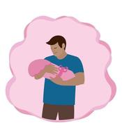 ung far håller nyfött barn det är en tjej man och liten dotter i armarna lycklig fäder dag vektor platt illustration