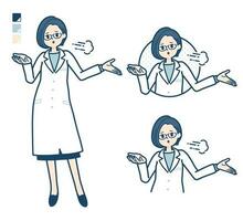 en kvinna läkare i en labb täcka med avskräckt bilder vektor