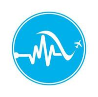 Impuls Reise Logo Vorlage Design Vektor. Herz schlagen und Flugzeug Vektor Logo Design Symbol.