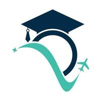 Studie Reise Logo Design Vorlage. Bildung Hut und Luft Flugzeug Logo Design Logo.. vektor
