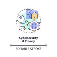 Cybersäkerhet och Integritet begrepp ikon. säkerhet på internet. statliga den finansiering abstrakt aning tunn linje illustration. isolerat översikt teckning. redigerbar stroke vektor