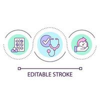 Behandlung Schleife Konzept Symbol. medizinisch Untersuchung und Therapie. Gesundheitspflege. Medikation Verwaltung abstrakt Idee dünn Linie Illustration. isoliert Gliederung Zeichnung. editierbar Schlaganfall vektor