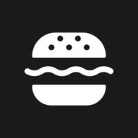 Burger dunkel Modus Glyphe ui Symbol. erheblich Mahlzeit. schnell Essen Mittagessen. Benutzer Schnittstelle Design. Weiß Silhouette Symbol auf schwarz Raum. solide Piktogramm zum Netz, Handy, Mobiltelefon. Vektor isoliert Illustration