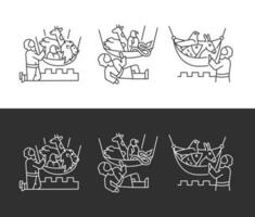 Peter Vision von ungereinigt Tiere linear Symbole einstellen zum dunkel, Licht Modus. biblisch Legende. religiös Erzählungen. dünn Linie Symbole zum Nacht, Tag Thema. isoliert Illustrationen. editierbar Schlaganfall vektor