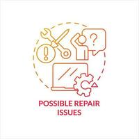 möglich Reparatur Probleme rot Gradient Konzept Symbol. Ausrüstung Service. Hardware- Wartung. Festsetzung Probleme abstrakt Idee dünn Linie Illustration. isoliert Gliederung Zeichnung vektor