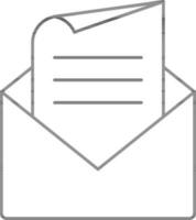 öppen kuvert med papper ikon i svart översikt. vektor