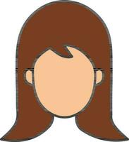 tecknad serie flicka ansikte med öppen hår ikon i brun och orange Färg. vektor