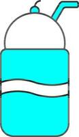 Eis Sahne Tasse mit Stroh Symbol im cyan und Weiß Farbe. vektor