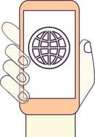 platt illustration av mänsklig hand med smartphone. vektor