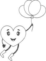 Karikatur Herz Charakter halten Luftballons Symbol im schwarz und Weiß Farbe. vektor