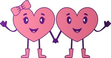 Karikatur Herz Paar halten Hand Vektor im Rosa und lila Farbe.