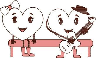Karikatur männlich Herz spielen Gitarre mit seine Freundin sitzen auf Bank. vektor