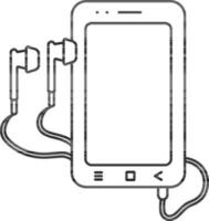 Smartphone mit Kopfhörer Symbol im schwarz Umriss. vektor