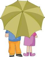 Junge und Mädchen Charakter unter ein Regenschirm. vektor