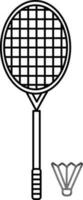schwarz Linie Kunst Illustration von Badminton mit Federball Symbol. vektor